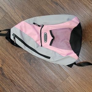 EMBARK CROSSBODY BOOK BAG in pink, gray and black